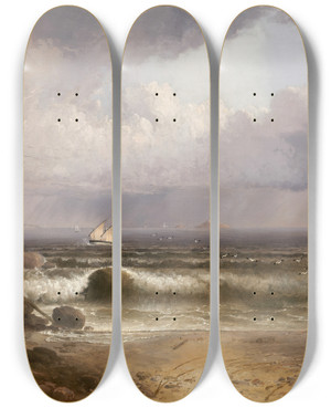 Triptych art skateboard deck of Thomas Doughty Coming Squall Nahant Beach With A Summer Shower by Thomas Doughty (1793-1856)