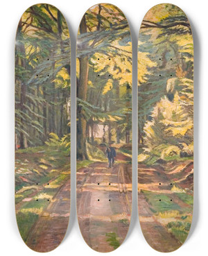 Triptych art skateboard deck of Poul Simon Christiansen Skovvej Ved Dyrns by Poul Simon Christiansen (1855-1933)