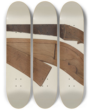Triptych art skateboard deck of Albert Rudin Saw And Case by Albert Rudin