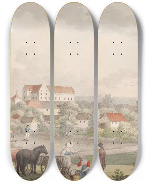 Triptych art skateboard deck of Sren L Lange Gisselfeld by Soren L Lange (1760-1828)