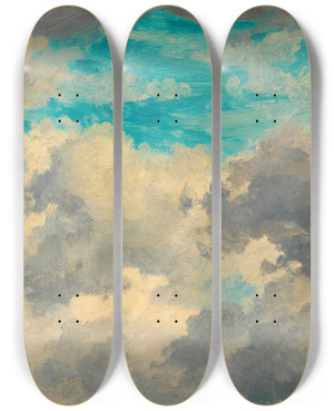 Triptych art skateboard deck of Friedrich August Matthias Gauermann Wolkenstudie_3 by Friedrich August Matthias Gauermann (1807-1862)