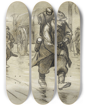 Triptych art skateboard deck of Georges Goursat Sem Convois Sur La Route by Georges Goursat (Sem) (1863-1934)