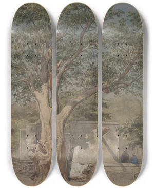 Triptych art skateboard deck of Willem De Famars Testas Hutje Onder Boom Te Karo by Willem De Famars Testas (1834-1896)