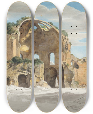 Triptych art skateboard deck of Ernst Fries Tempel Der Minerva Medica In Rom by Ernst Fries (1801-1833)