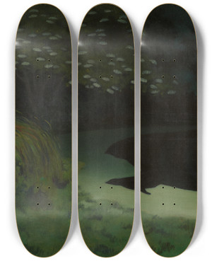 Triptych art skateboard deck of Flix Vallotton The Pond Honfleur by Felix Vallotton (1865-1925)