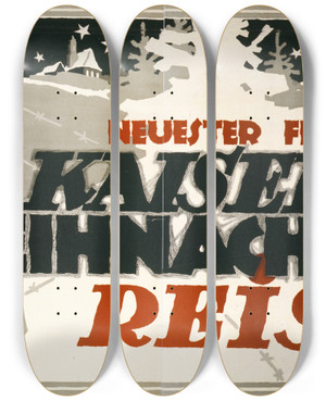 Triptych art skateboard deck of Hans Rudi Erdt Des Kaisers Weihnachtsreise by Hans Rudi Erdt (1883-1918)