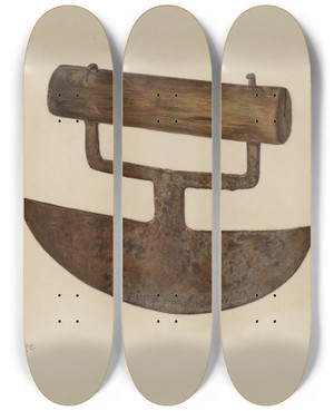 Triptych art skateboard deck of Herman Schulze Chopping Knife by Herman Schulze