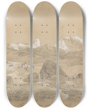 Triptych art skateboard deck of Hans Gude Snhetta P Dovre Etter H Gude by Hans Gude (1825-1903)