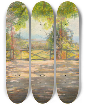 Triptych art skateboard deck of Ladislav Mednynszky Motif In Park by Ladislav Mednyanszky (1852-1919)