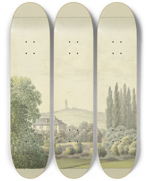 Triptych art skateboard deck of Ferdinand Fellner Ansicht Des Vterlichen Hauses Von Ferdinand Fellner In Frankfurt Am Main by Ferdinand Fellner (1799-1859)