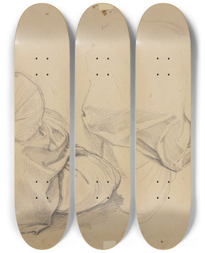 Triptych art skateboard deck of Jakob Becker Studienblatt Sitzende Buerin by Jakob Becker (1810-1872)