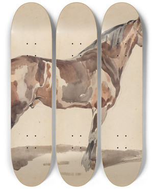 Triptych art skateboard deck of Piotr Michaowski A Bay Horse Is In The Bridle by Piotr Michalowski (1800-1855)