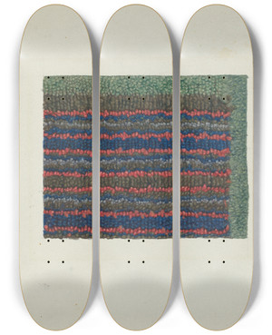 Triptych art skateboard deck of Elizabeth Moutal Shaker Rug Material_1 by Elizabeth Moutal