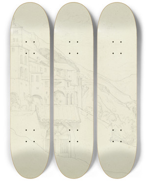 Triptych art skateboard deck of Eduard Von Steinle S Scolastica Bei Subiaco by Eduard Von Steinle (1810-1886)