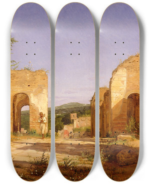 Triptych art skateboard deck of Christen Kbke Gateway In The Via Sepulcralis In Pompeii by Christen Kobke (1810-1848)