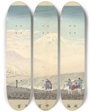 Triptych art skateboard deck of Kobayashi Kiyochika View Of The Fuji In The Hakone Mountains by Kobayashi Kiyochika (1847-1915)