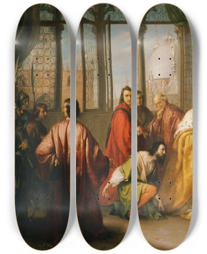 Triptych art skateboard deck of Michelangelo Grigoletti Der Doge Francesco Foscari Schickt Seinen Sohn Giacomo In Die Verbannung I Due Foscari by Michelangelo Grigoletti (1801-1870)