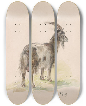 Triptych art skateboard deck of Adolph Tidemand Geit by Adolph Tidemand (1814-1876)