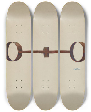 Triptych art skateboard deck of Al Curry Handcuffs by Al Curry (20-)