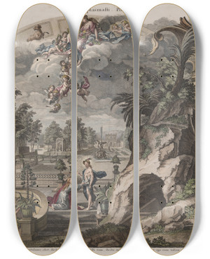 Triptych art skateboard deck of Joseph Sebastian Klauber Spring by Joseph Sebastian Klauber (1710-1768)