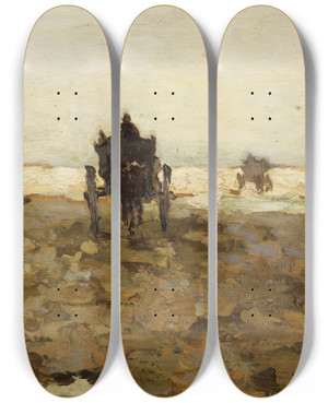 Triptych art skateboard deck of Johan Hendrik Weissenbruch Shell Cart by Johan Hendrik Weissenbruch (1824-1903)