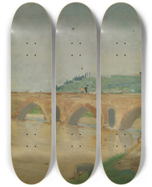 Triptych art skateboard deck of Ernst Schiess Ponte Molle by Ernst Schiess (1872-1919)
