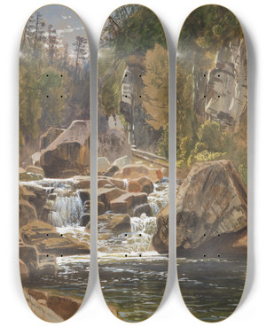 Triptych art skateboard deck of James David Smillie On The Ausable_2 by James David Smillie (1833-1909)