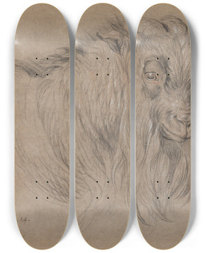 Triptych art skateboard deck of James Ward Study Of The Head Of A Ram by James Ward (1769-1859)