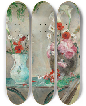 Triptych art skateboard deck of Henri Lebasque Fleurs Sur Une Table Sur Une Terrasse by Henri Lebasque (1865-1937) Triptych art skateboard deck of Henri Lebasque Fleurs Sur Une Table Sur Une Terrasse by Henri Lebasque (1865-1937)