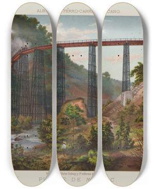 Triptych art skateboard deck of Casimiro Castro Puente De Metlac Plate 13 by Casimiro Castro (1826-1889)