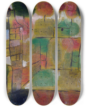 Triptych art skateboard deck of Paul Klee Baum Und Architekturrhythmen Tree And Architecturerhythms by Paul Klee (1879-1940)
