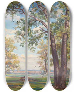 Triptych art skateboard deck of Ignacy Piekowski Forest Landscape by Ignacy Pienkowski (1877-1948)