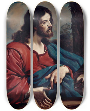 Triptych art skateboard deck of Follower Of Guercino Christ And The Woman Of Samaria by Follower Of Guercino (1591-1666)