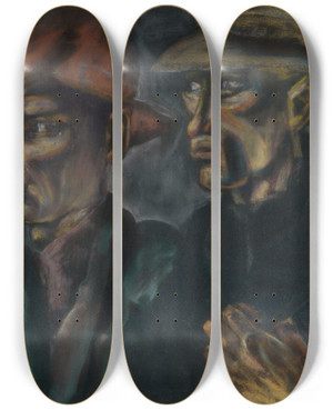 Triptych art skateboard deck of Kontantn Bauer Tulci by Konstantin Bauer (1893-1928)
