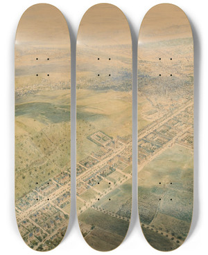 Triptych art skateboard deck of Rudolf Von Alt Wiendornbacher Boulevard And Alsbacheinwlbung by Rudolf Von Alt (1812-1905)