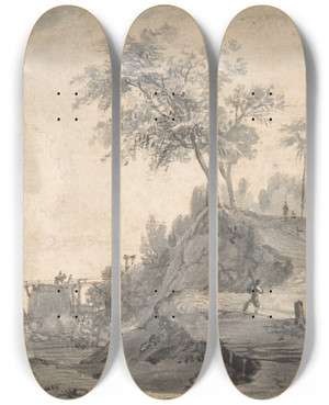 Triptych art skateboard deck of Roelant Roghman Landscape by Roelant Roghman (1627-1692)