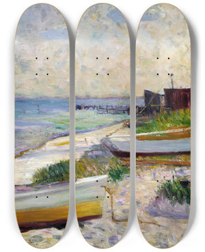 Triptych art skateboard deck of William James Glackens Beach Scene by William James Glackens (1870-1938)