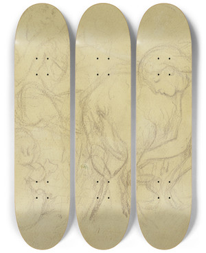Triptych art skateboard deck of Hans Thoma Faun Family by Hans Thoma (1839-1924)