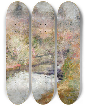 Triptych art skateboard deck of John Henry Twachtman Hemlock Pool by John Henry Twachtman (1853-1902)