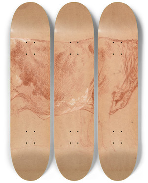 Triptych art skateboard deck of Jacquesraymond Brascassat Vache De Profil by Jacques Raymond Brascassat (1804-1867)