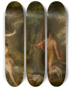 Triptych art skateboard deck of Andries Cornelis Lens Diana And Actaeon by Andries Cornelis Lens (1739-1822)