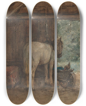 Triptych art skateboard deck of Anton Mauve Paard In Een Stal Bij Een Open Staldeur by Anton Mauve (1838-1888)