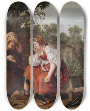 Triptych art skateboard deck of Jan Tengnagel Vertumnus And Pomona by Jan Tengnagel (1584-1635)