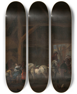 Triptych art skateboard deck of Philips Wouwerman A Stable by Philips Wouwerman (1619-1668)