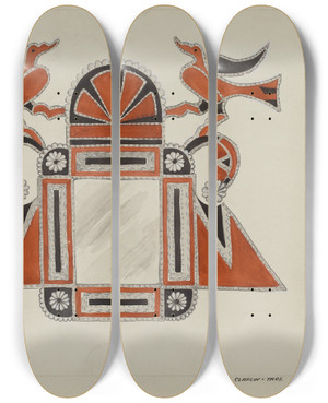 Triptych art skateboard deck of Majel G Claflin Tin Mirror Frame_3 by Majel G Claflin (1893-1941)