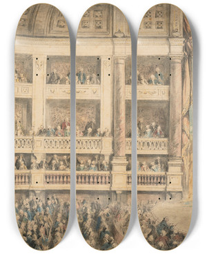 Triptych art skateboard deck of Charlesnicolas Cochin A Performance At A Theater by Charles-Nicolas Cochin (1715-1790)