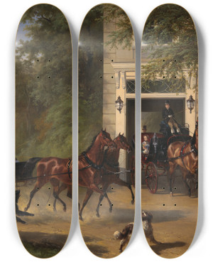 Triptych art skateboard deck of Wouterus Verschuur August Belmont And Isabel Perry by Wouterus Verschuur (1812-1874)