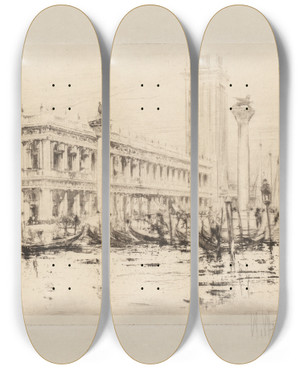Triptych art skateboard deck of William Walcot The Library Of St Marks by William Walcot (1874-1943)