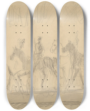 Triptych art skateboard deck of Cyprin Majernk Study Of Riders by Cyprian Majernik (1909-1945)