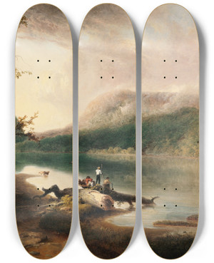 Triptych art skateboard deck of Thomas Doughty Delaware Water Gap by Thomas Doughty (1793-1856)